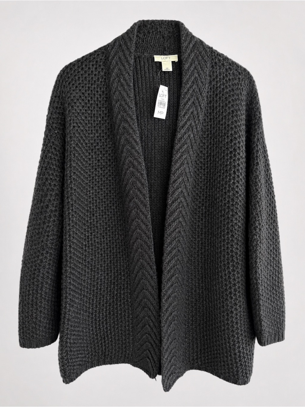 Ann Taylor LOFT Charcoal Gray Waffle Knit Cardigan 10% Wool Sweater Size M P